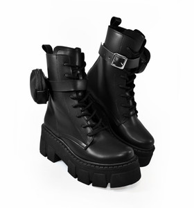 Fifi Black Combat Boots w/ Detachable Ankle Bag