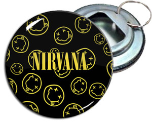 Nirvana - Smiley Face 2.25" Metal Bottle Opener Keychain