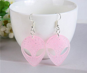 Baby Pink Glitter Alien Earrings