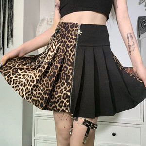 Bicolor Leopard Skater Skirt with Chain