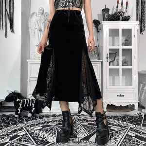 Black Velvet Lace Long Skirt