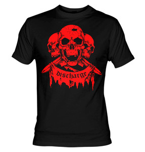 Discharge - Red 3 Skulls T-Shirt