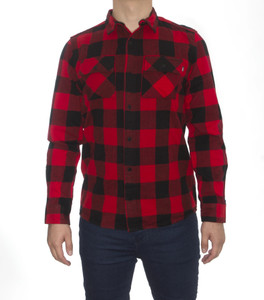 Red And Black Long Sleeve Flannel Button-Up Shirt