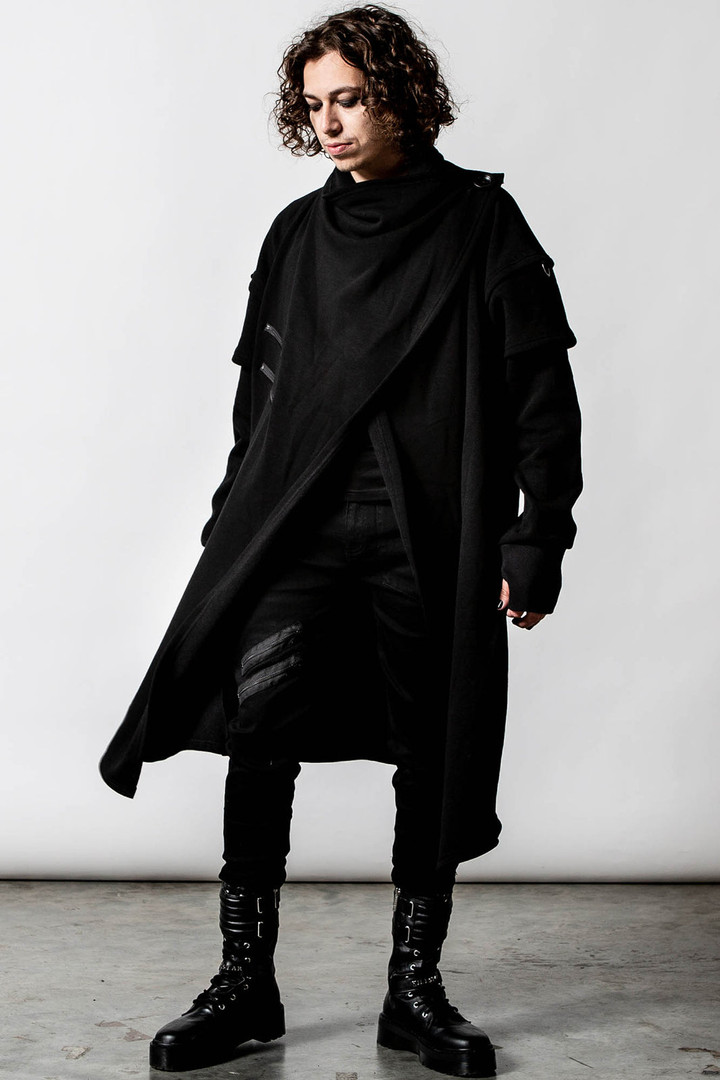 ジャケット・アウター black long coat sullen Sidon Leather Convertible Trench Coat in Black