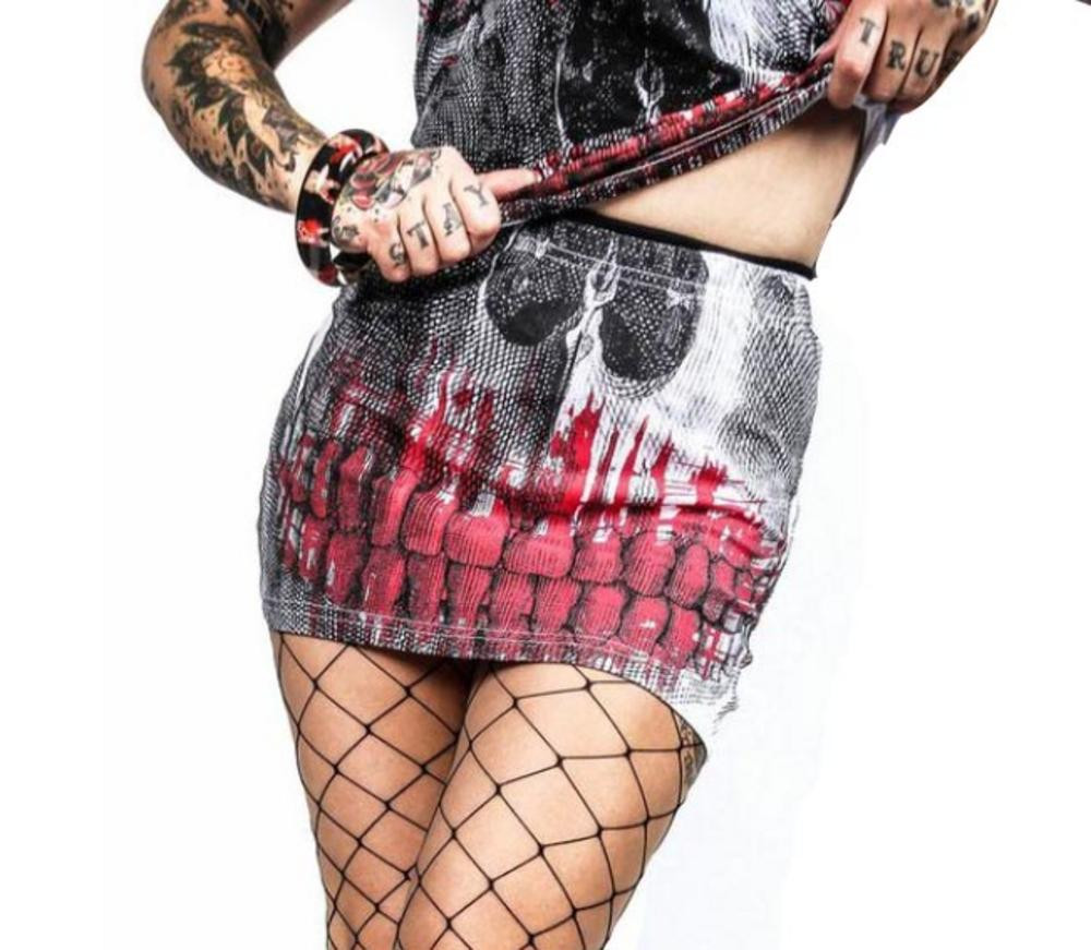 Kreepsville 666 - Skull Shot White Mini Skirt - Nuclear Waste