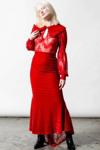 The Ghostess Maxi Skirt Lace Bottom Red Scarlet