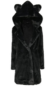 Black Cat Faux Fur Coat