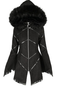 Geometric Hooded Gothic Coat With Faux Fur