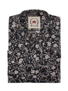 Black Floral Long Sleeve Mod Button-Up Shirt