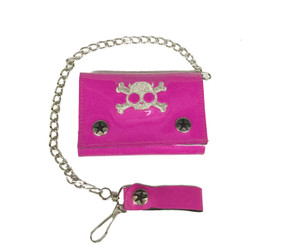 Pink Skull Patent Leather Wallet with Chain