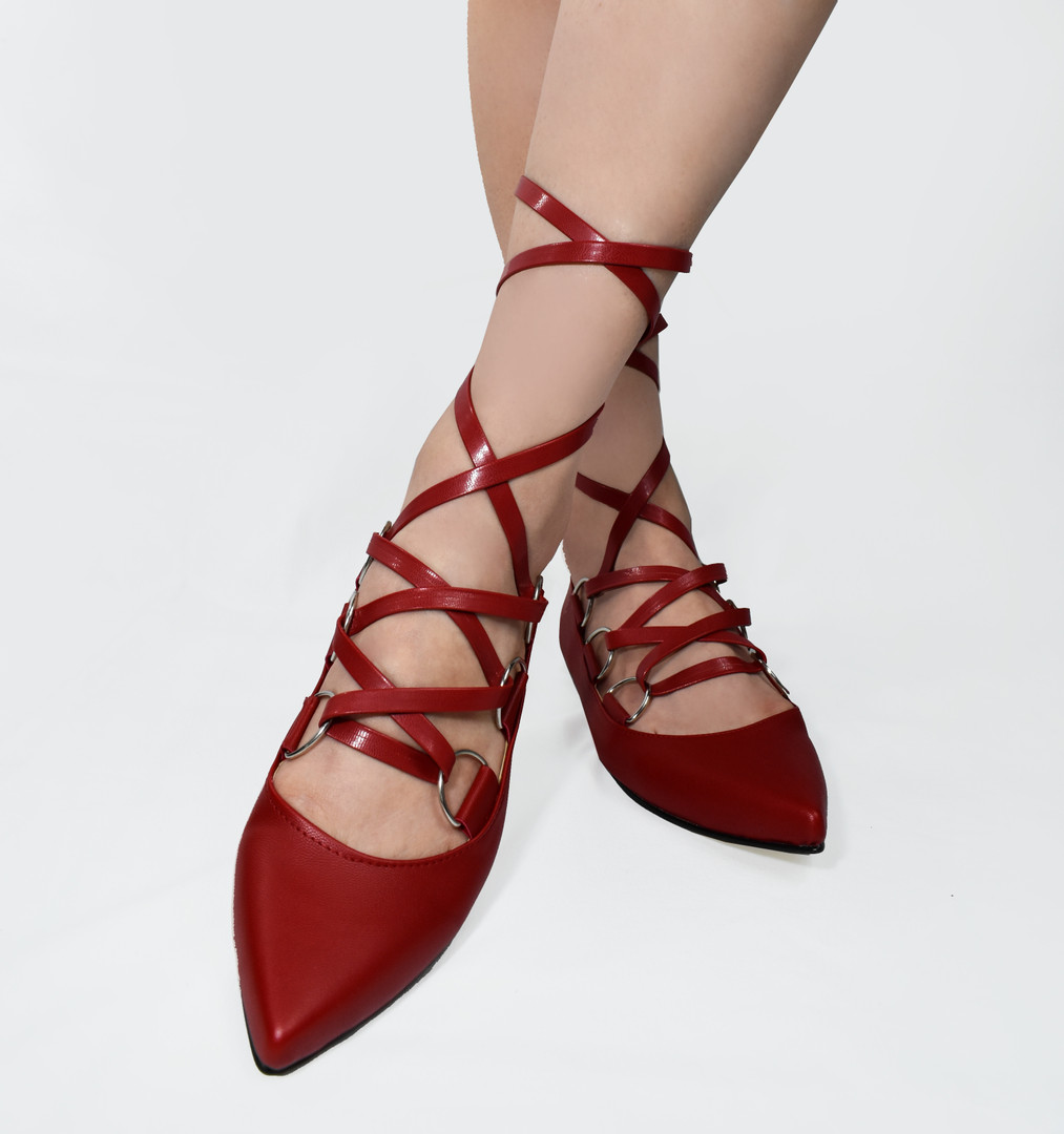 Matte Red Lace Up Winklepickers Flat Shoes - Nuclear Waste
