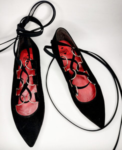 Black Suede Strappy Winklepickers Flat Shoes