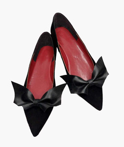 Black Suede Bat Bow Winklepickers  Flat Shoes