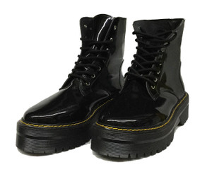 Black Patent Leather Platform Combat Boots