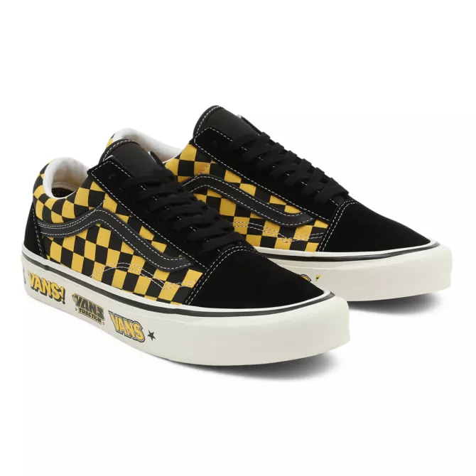 yellow and black vans checkerboard