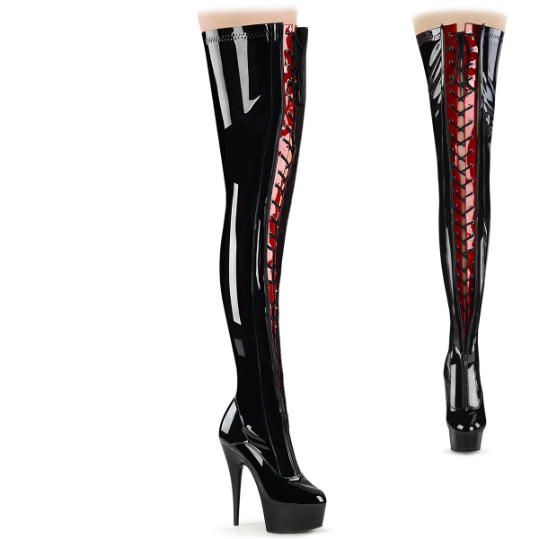 Platform Two Tone Lace-Up Thigh High Boots - Nuclear Waste