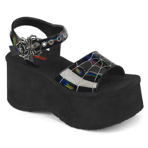 Holographic Black Patent Spider Buckle Ankle Strap Platform Sandals - FUNN-10