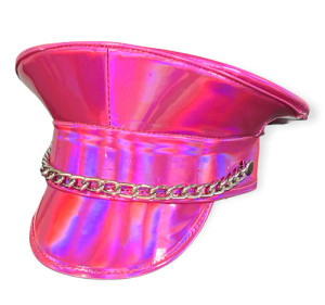 Iridescent Pink Chained Patent Kepi Hat