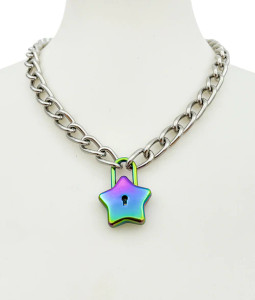 Iridescent Star Lock Pendant Chain Necklace
