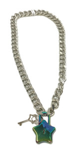 Iridescent Star Lock Pendant Diamond Cut Chain Necklace