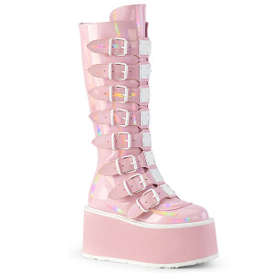 Pink Hologram Knee High Platform Boots - DAMNED-318