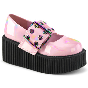 Pink Holo Buckle Strap Maryjane Platform Creeper Shoes - CREEPER-230