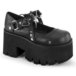 Black Vegan Coffin Charm Cut Out Platform Maryjane Shoes - ASHES-33