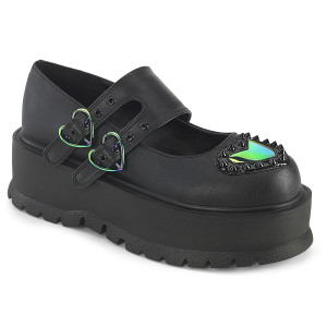 Black Vegan Double Heart Buckle Platform Maryjane Shoes - SLACKER-25