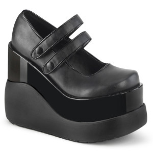 Black Vegan 5" Tiered Wedge Platform Maryjane Shoes - VOID-37