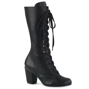 Block Heel Round Toe Lace-Up Mid-Calf Boots - VIVIKA-205