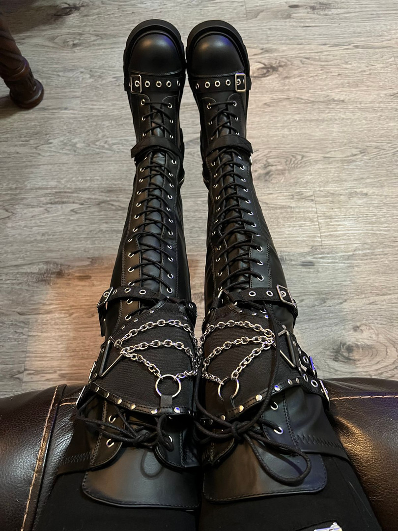 Over-The-Knee Shield Top Strap Tiered Platform Boots - RENEGADE