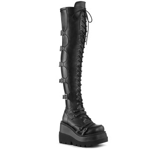 Front Buckle Straps Over-The Knee Vegan Wedge Platform Boots - SHAKER-350