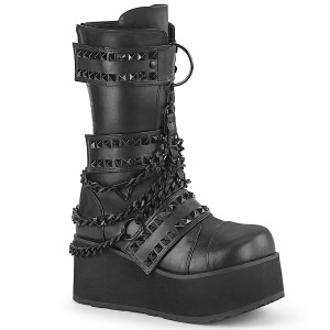 Pyramid Studded Mid-Calf Boots with Cascading Chain Platform - TRASHVILLE-138