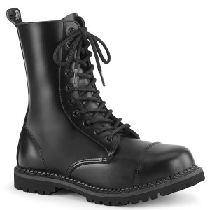 Black Leather 10i Steel Toe Lace-Up Ankle Combat Boots - RIOT-10