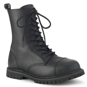 Black Vegan Leather 10i Steel Toe Lace-Up Ankle Combat Boots - RIOT-10
