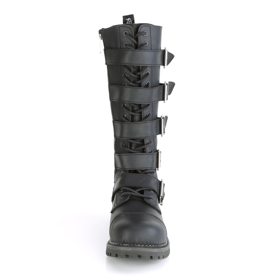 Black Vegan Leather 18i Steel Toe Lace-Up 5 Buckle Knee