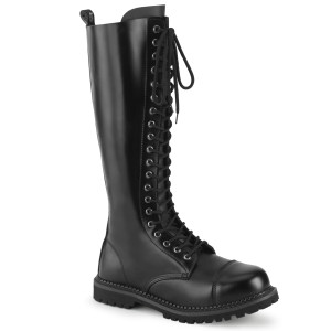 Black Unisex Leather 20i Lace-Up Knee High Steel Toe Combat Boots - RIOT-20