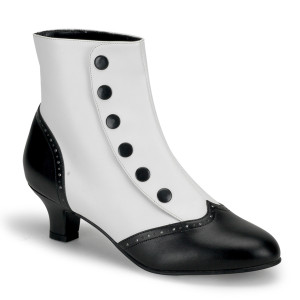 Bordello FLORA-1023 Black/White Burlesque Retro Ankle Boots