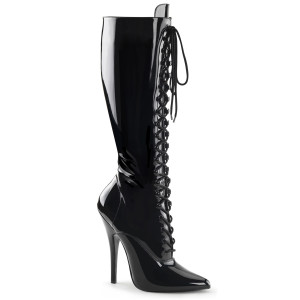 Patent Leather Lace Up Knee Stiletto Boots