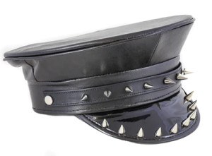 Spike Flap Police Style Kepi Hat with Spiked Studs Band in Matte Black