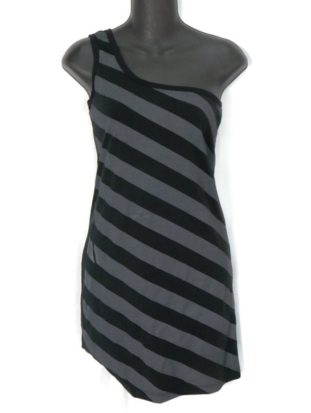 Black and Grey Striped One Shoulder Dress