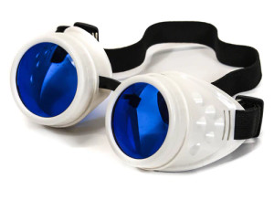 White Goggles with Blue Lens and Adjustable Strap