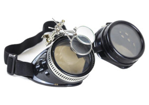 Victorian Style Black Goggles with Magnifying Lenses 