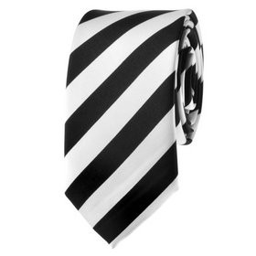Black & White Striped Satin Skinny Neck Tie