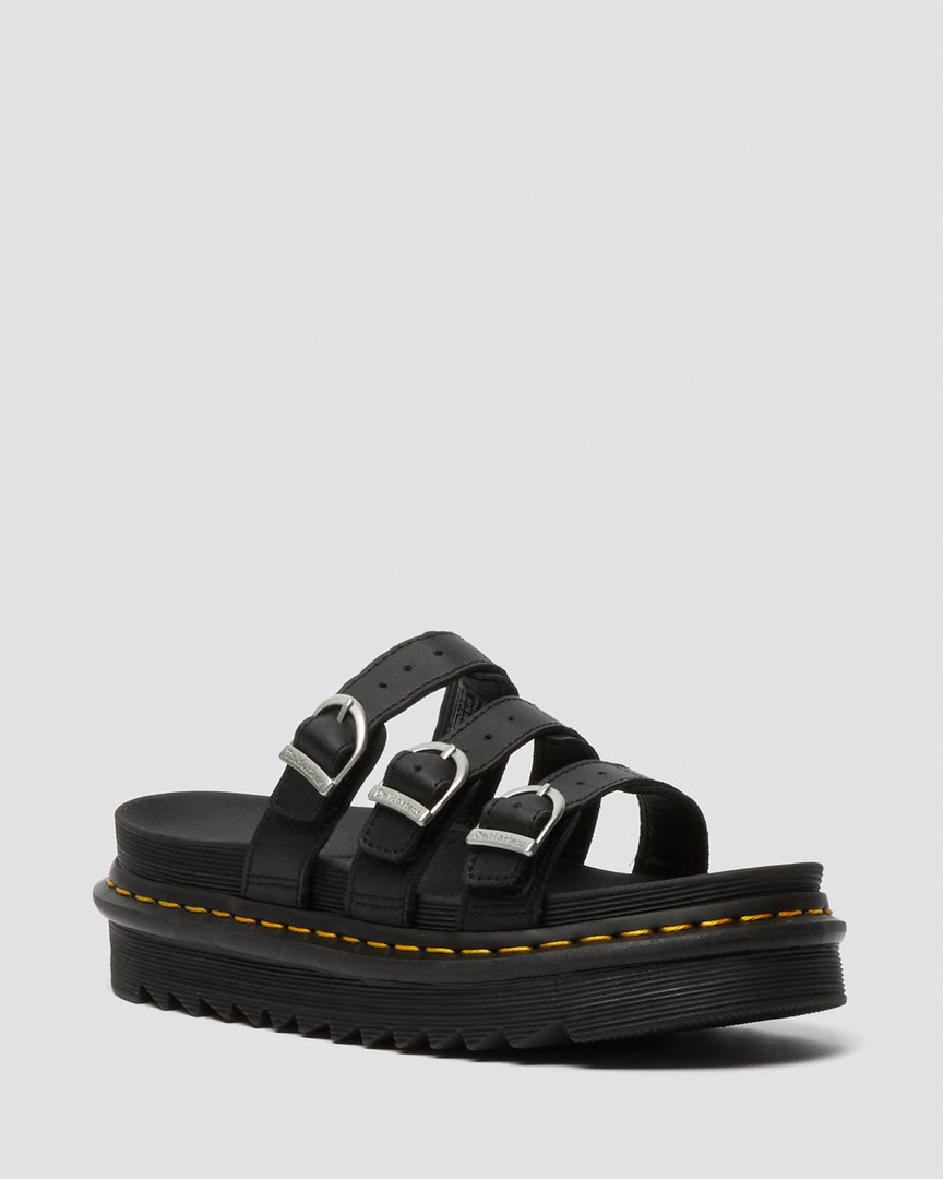 Dr. Martens Blaire Slide Black Sandals - Nuclear Waste