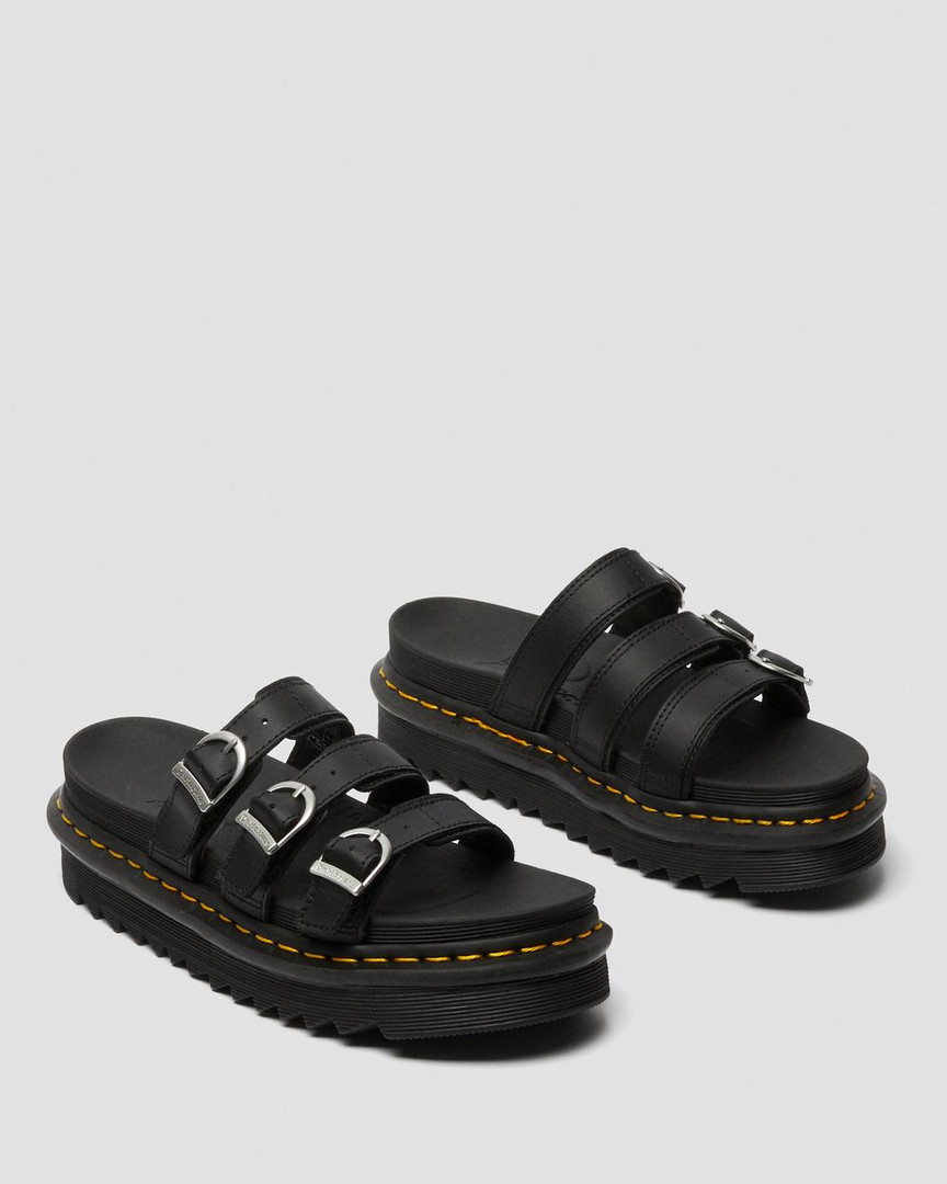 サンダル・ミュール [Dr.Martens] Blaire Leather Slide Sandal Black 22~29cm Dr. Martens Blaire Slide Black Sandals - Nuclear Waste