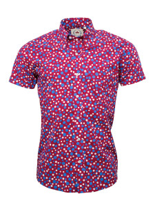 Burgundy Shirt with Blue and White Dots Shirt