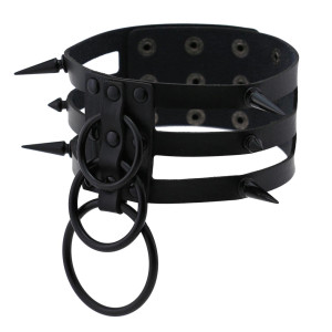 Triple Strap Choker with Double "O" rings and spikes