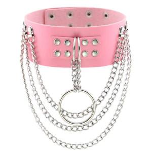Studded Pink Choker with Triple Chain and "O" Ring