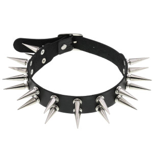 Black Choker with Double Spike Stack